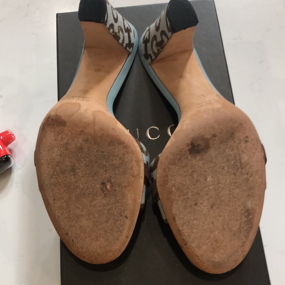 Gucci Shoes Sand Tess S. Cuoio Senna Horse.Bamboo MD/ LIFF sky azure/cocoa sz 8 - Picture 7 of 9